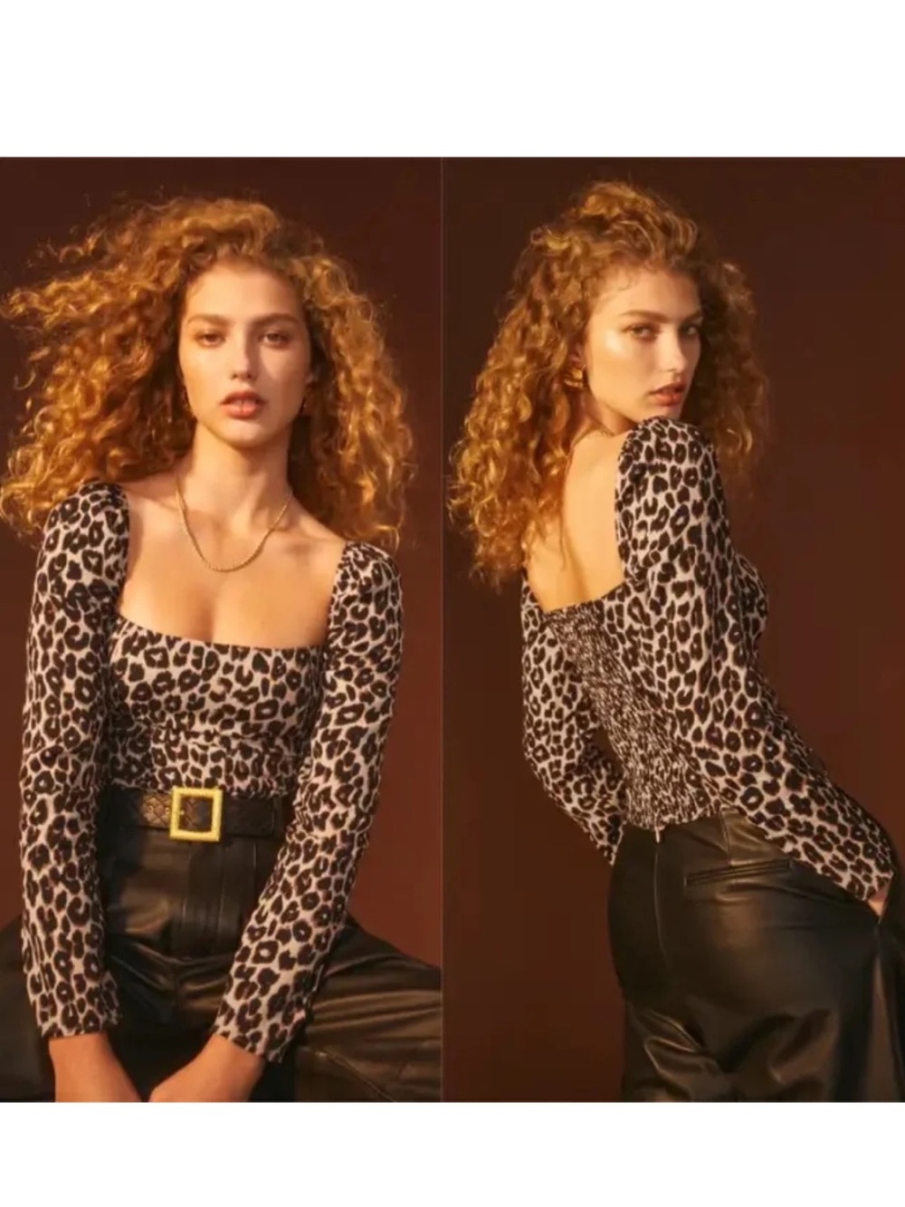 New Reformation Leo Demi Top Blouse Long Sleeve Smocked Women's Size 4 NWT - Picture 3 of 16